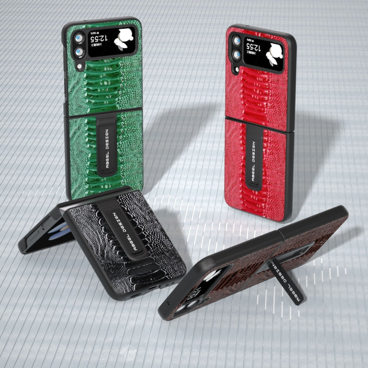 Genuine Leather Weilai Series Phone Case with Holder, For Samsung Galaxy Z Flip4