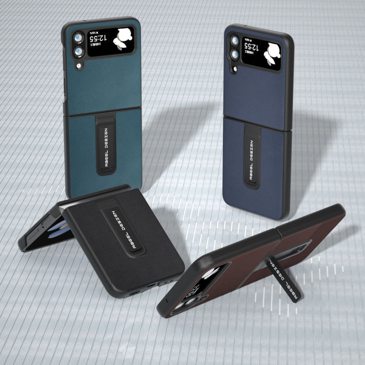 Genuine Leather Xiaoya Series Phone Case with Holder, For Samsung Galaxy Z Flip4