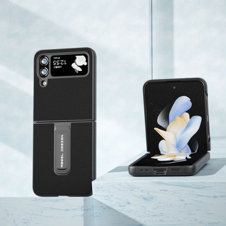 ABEEL Genuine Leather Wave Black Edge Phone Case with Holder, For Samsung Galaxy Z Flip4, For Samsung Galaxy Z Flip5