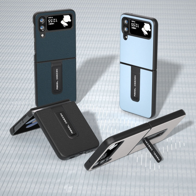 ABEEL Genuine Leather Wave Black Edge Phone Case with Holder, For Samsung Galaxy Z Flip4, For Samsung Galaxy Z Flip5