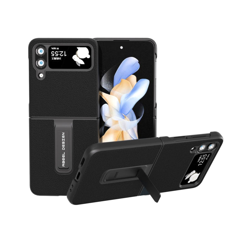 ABEEL Genuine Leather Wave Black Edge Phone Case with Holder, For Samsung Galaxy Z Flip4, For Samsung Galaxy Z Flip5