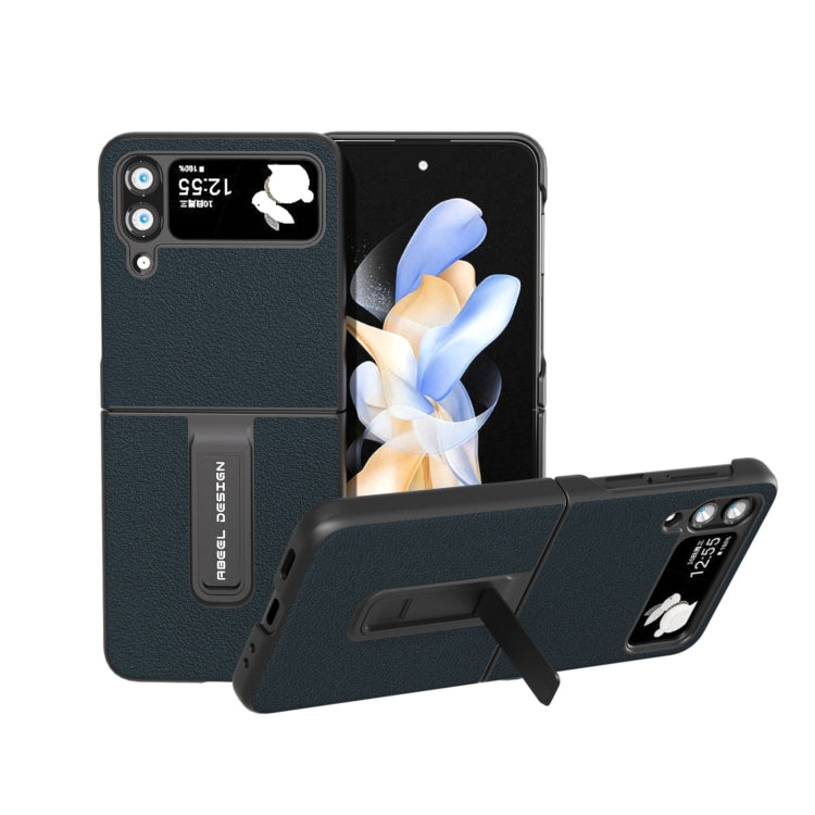 ABEEL Genuine Leather Wave Black Edge Phone Case with Holder, For Samsung Galaxy Z Flip4, For Samsung Galaxy Z Flip5