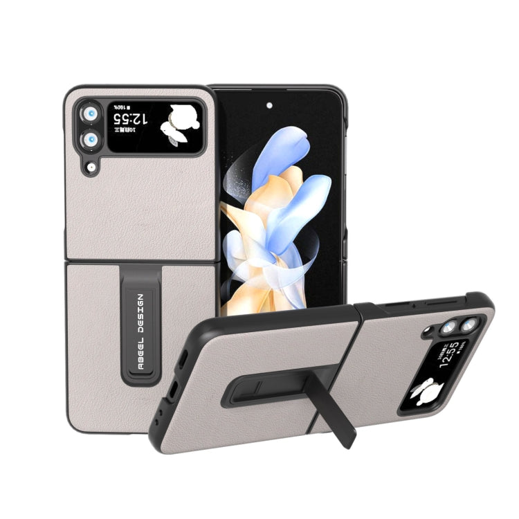 ABEEL Genuine Leather Wave Black Edge Phone Case with Holder, For Samsung Galaxy Z Flip4, For Samsung Galaxy Z Flip5