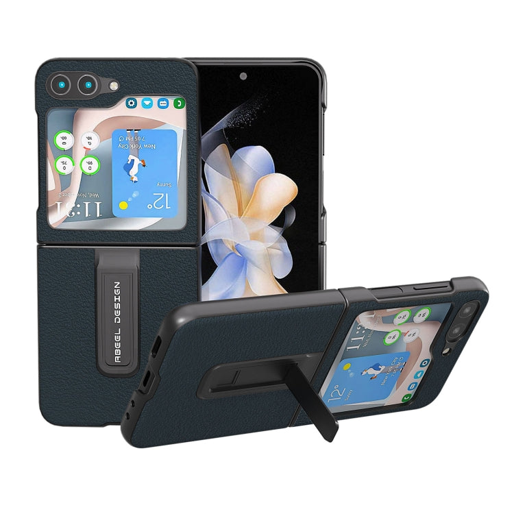 ABEEL Genuine Leather Wave Black Edge Phone Case with Holder, For Samsung Galaxy Z Flip4, For Samsung Galaxy Z Flip5