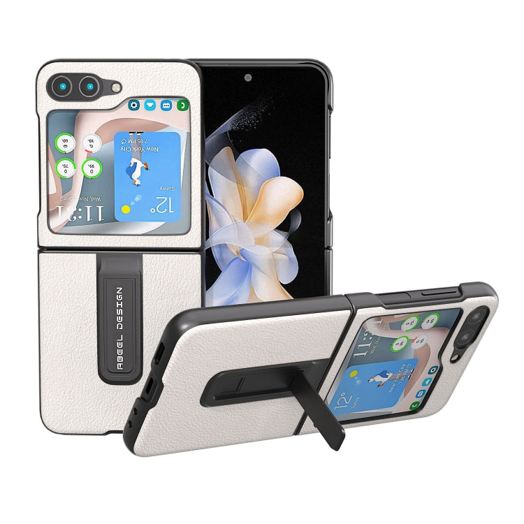 ABEEL Genuine Leather Wave Black Edge Phone Case with Holder, For Samsung Galaxy Z Flip4, For Samsung Galaxy Z Flip5