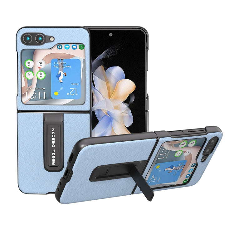 ABEEL Genuine Leather Wave Black Edge Phone Case with Holder, For Samsung Galaxy Z Flip4, For Samsung Galaxy Z Flip5