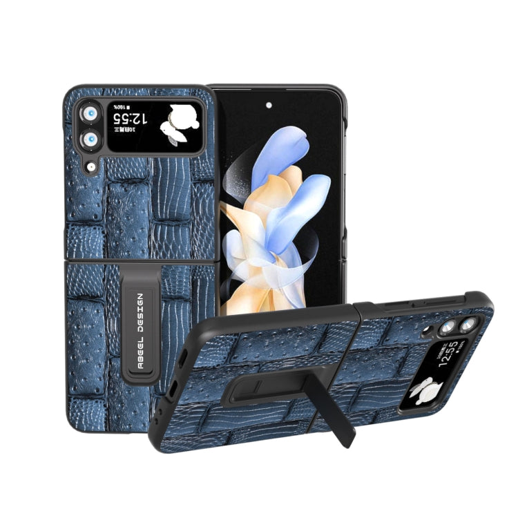 ABEEL Genuine Leather Mahjong Texture Series Phone Case with Holder, For Samsung Galaxy Z Flip5, For Samsung Galaxy Z Flip4
