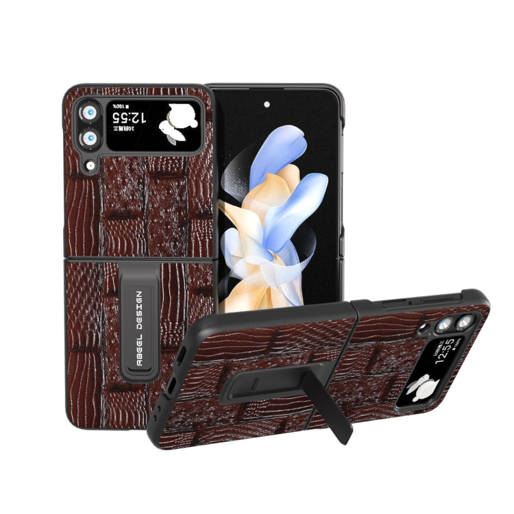 ABEEL Genuine Leather Mahjong Texture Series Phone Case with Holder, For Samsung Galaxy Z Flip5, For Samsung Galaxy Z Flip4
