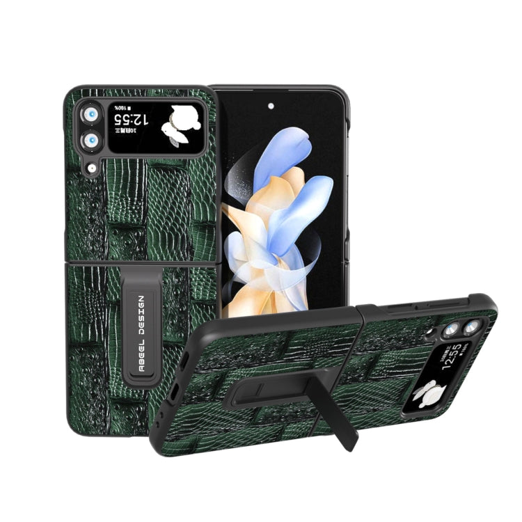 ABEEL Genuine Leather Mahjong Texture Series Phone Case with Holder, For Samsung Galaxy Z Flip5, For Samsung Galaxy Z Flip4