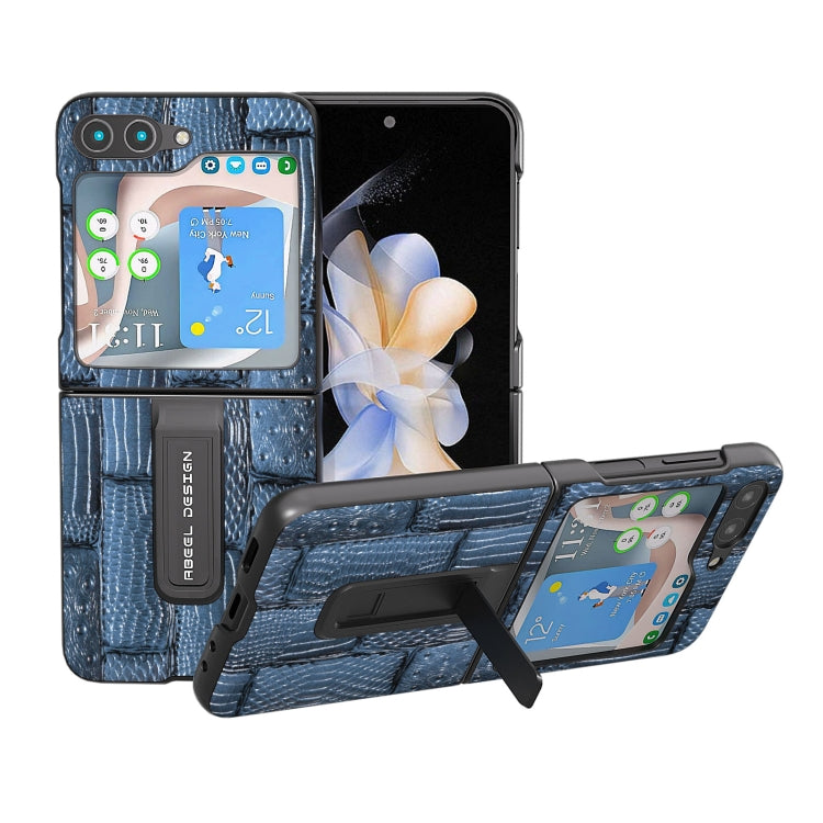 ABEEL Genuine Leather Mahjong Texture Series Phone Case with Holder, For Samsung Galaxy Z Flip5, For Samsung Galaxy Z Flip4