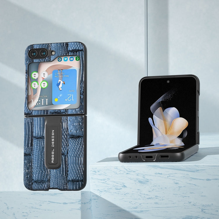 ABEEL Genuine Leather Mahjong Texture Series Phone Case with Holder, For Samsung Galaxy Z Flip5, For Samsung Galaxy Z Flip4