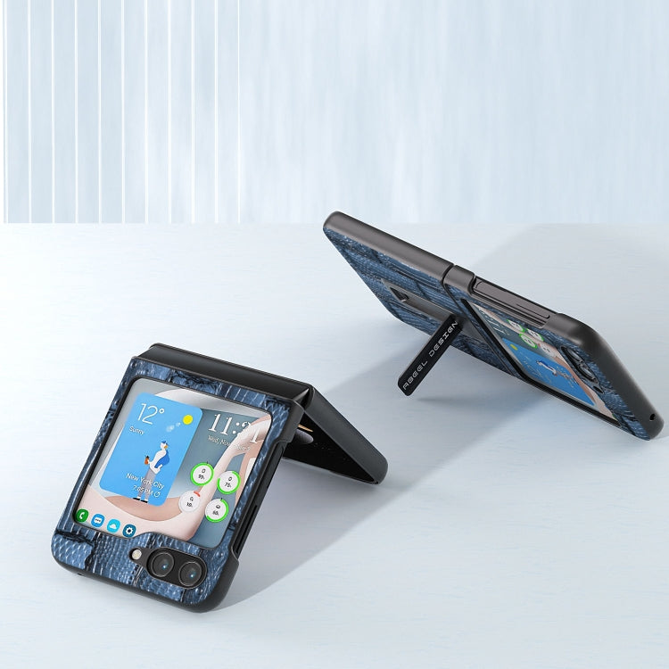 ABEEL Genuine Leather Mahjong Texture Series Phone Case with Holder, For Samsung Galaxy Z Flip5, For Samsung Galaxy Z Flip4