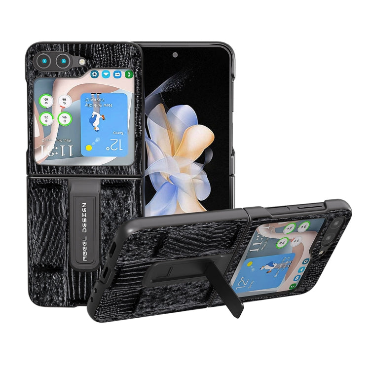 ABEEL Genuine Leather Mahjong Texture Series Phone Case with Holder, For Samsung Galaxy Z Flip5, For Samsung Galaxy Z Flip4