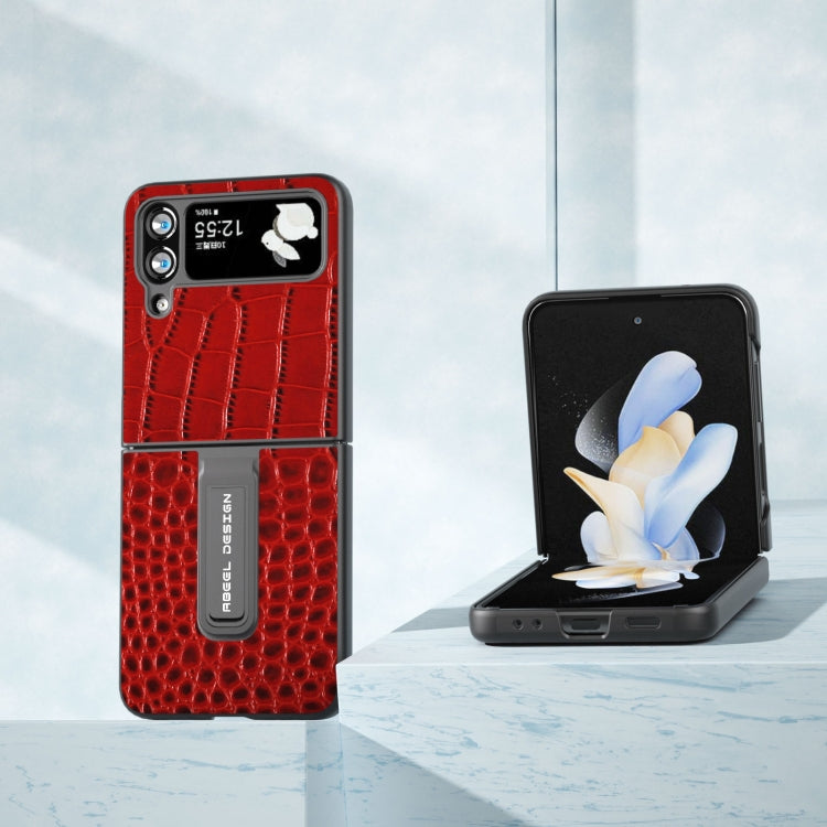 ABEEL Genuine Leather Crocodile Pattern Phone Case with Holder, For Samsung Galaxy Z Flip4, For Samsung Galaxy Z Flip5