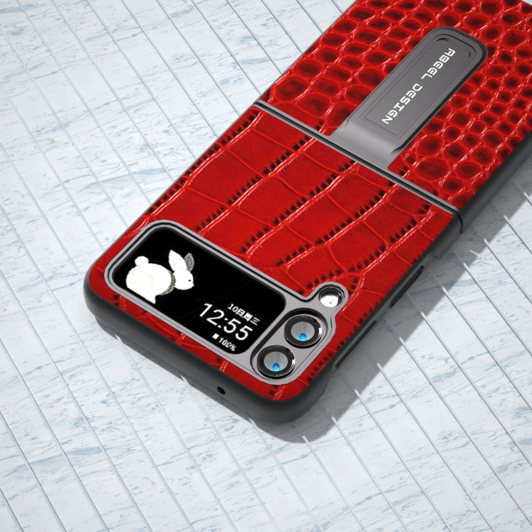 ABEEL Genuine Leather Crocodile Pattern Phone Case with Holder, For Samsung Galaxy Z Flip4, For Samsung Galaxy Z Flip5