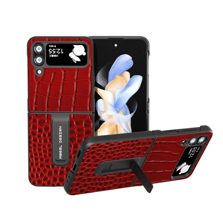 ABEEL Genuine Leather Crocodile Pattern Phone Case with Holder, For Samsung Galaxy Z Flip4, For Samsung Galaxy Z Flip5