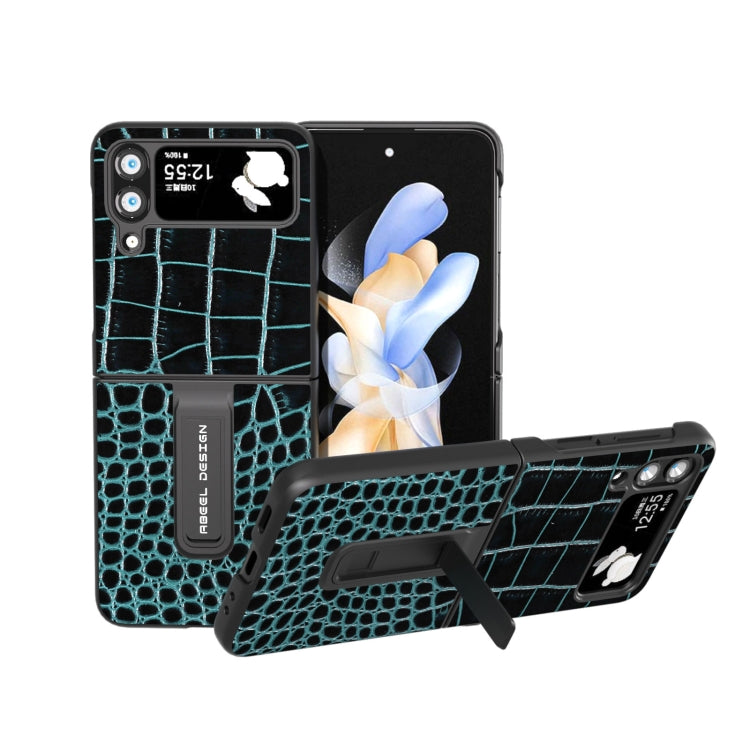 ABEEL Genuine Leather Crocodile Pattern Phone Case with Holder, For Samsung Galaxy Z Flip4, For Samsung Galaxy Z Flip5
