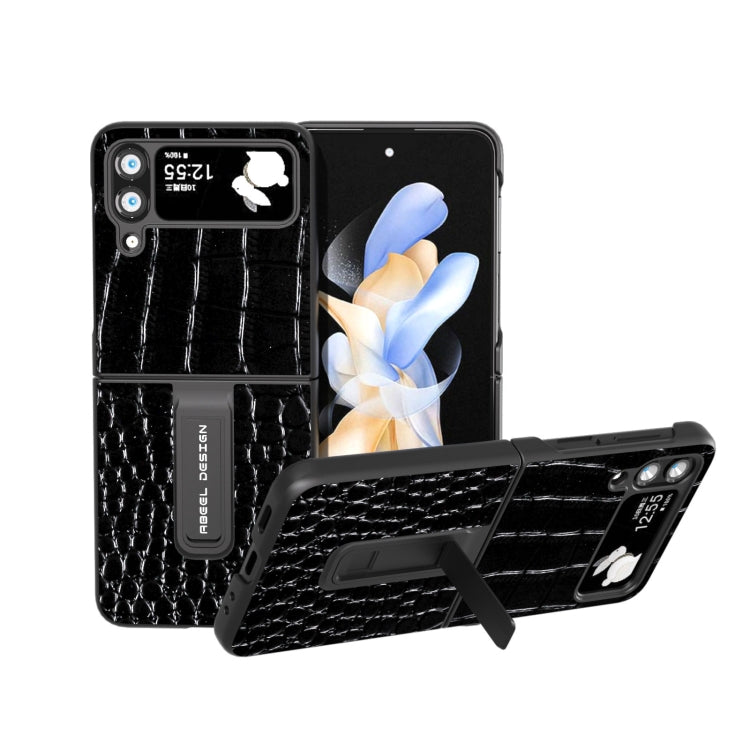 ABEEL Genuine Leather Crocodile Pattern Phone Case with Holder, For Samsung Galaxy Z Flip4, For Samsung Galaxy Z Flip5