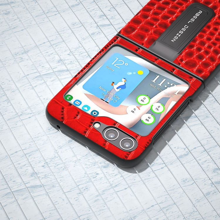 ABEEL Genuine Leather Crocodile Pattern Phone Case with Holder, For Samsung Galaxy Z Flip5, For Samsung Galaxy Z Flip4