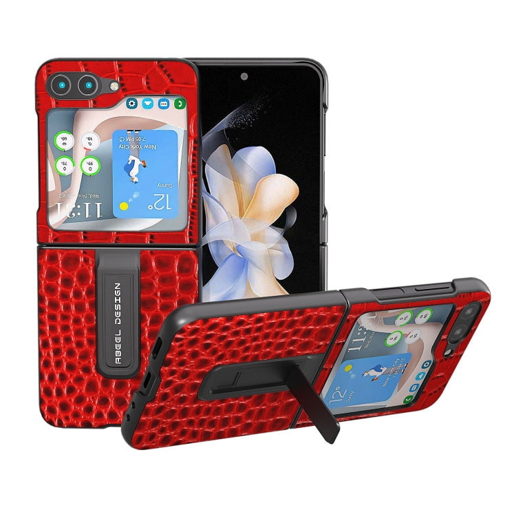 ABEEL Genuine Leather Crocodile Pattern Phone Case with Holder, For Samsung Galaxy Z Flip4, For Samsung Galaxy Z Flip5