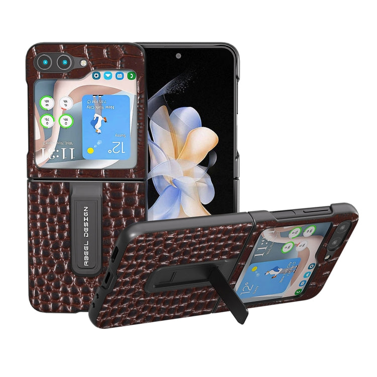 ABEEL Genuine Leather Crocodile Pattern Phone Case with Holder, For Samsung Galaxy Z Flip4, For Samsung Galaxy Z Flip5