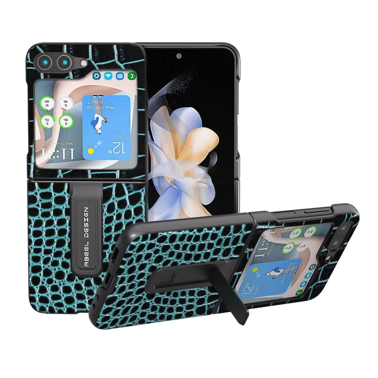 ABEEL Genuine Leather Crocodile Pattern Phone Case with Holder, For Samsung Galaxy Z Flip4, For Samsung Galaxy Z Flip5