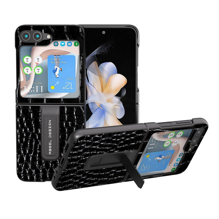 ABEEL Genuine Leather Crocodile Pattern Phone Case with Holder, For Samsung Galaxy Z Flip4, For Samsung Galaxy Z Flip5