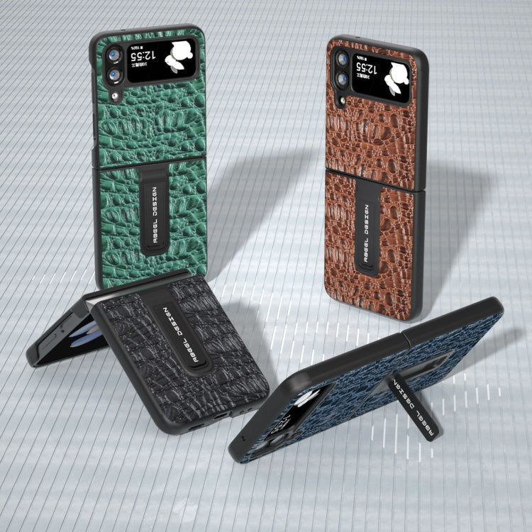 ABEEL Genuine Leather Sky Series Phone Case with Holder, For Samsung Galaxy Z Flip4, For Samsung Galaxy Z Flip5
