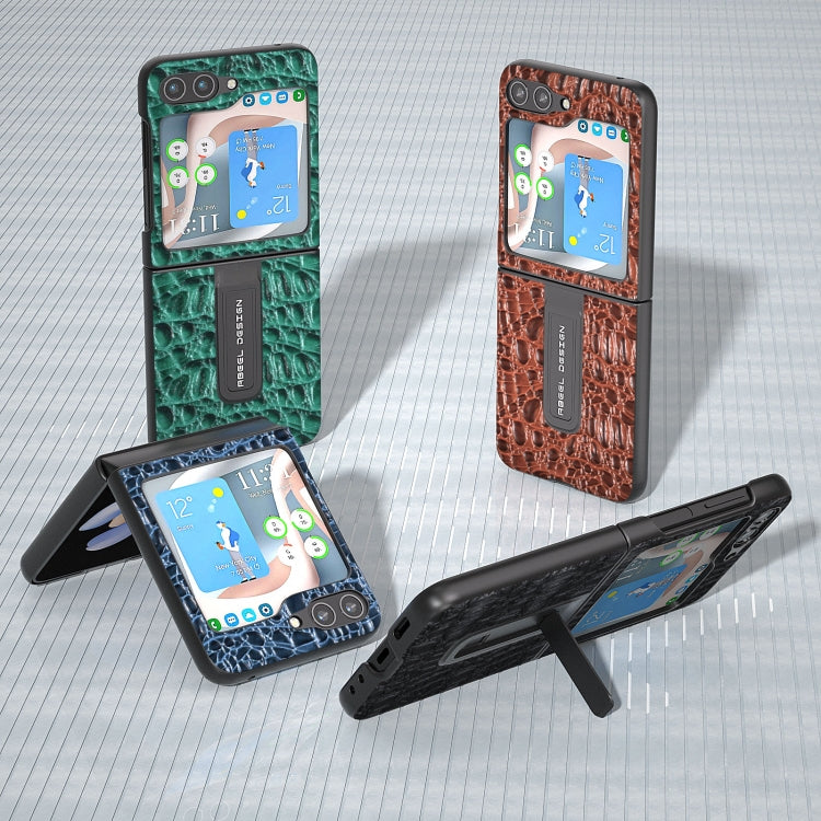 ABEEL Genuine Leather Sky Series Phone Case with Holder, For Samsung Galaxy Z Flip5, For Samsung Galaxy Z Flip4