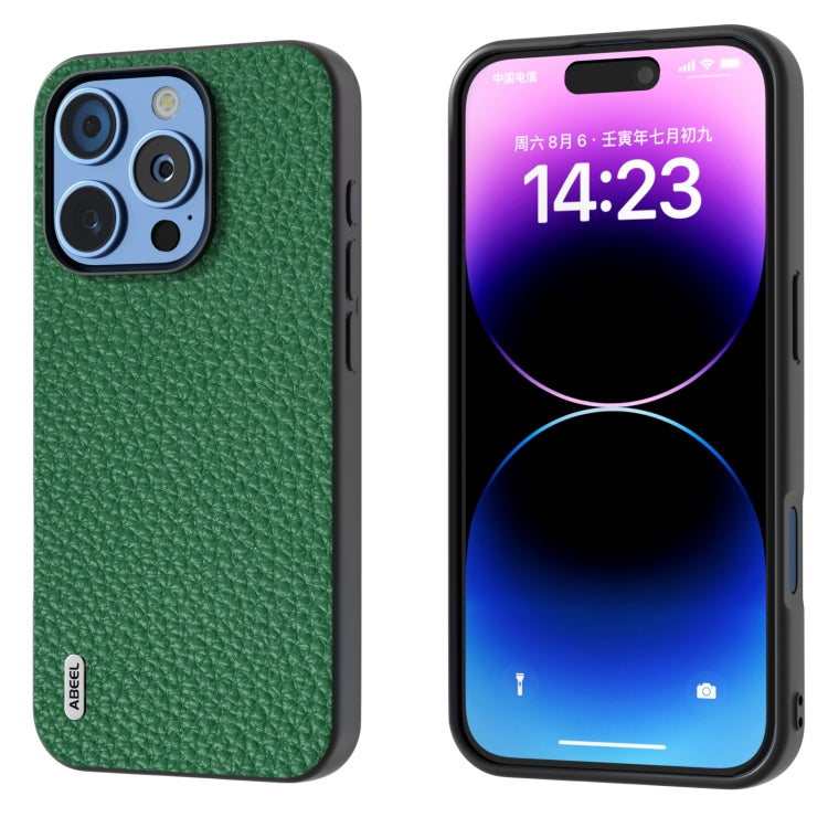 ABEEL Genuine Leather Litchi Texture Phone Case, For iPhone 16 Pro Max, For iPhone 16 Pro, For iPhone 16 Plus, For iPhone 16, For iPhone 15 Pro Max, For iPhone 15 Pro