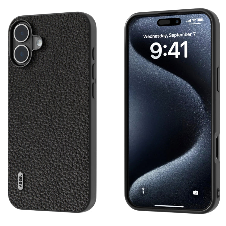ABEEL Genuine Leather Litchi Texture Phone Case, For iPhone 16 Pro Max, For iPhone 16 Pro, For iPhone 16 Plus, For iPhone 16, For iPhone 15 Pro Max, For iPhone 15 Pro
