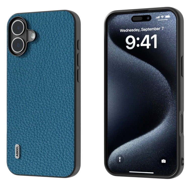 ABEEL Genuine Leather Litchi Texture Phone Case, For iPhone 16 Pro Max, For iPhone 16 Pro, For iPhone 16 Plus, For iPhone 16, For iPhone 15 Pro Max, For iPhone 15 Pro
