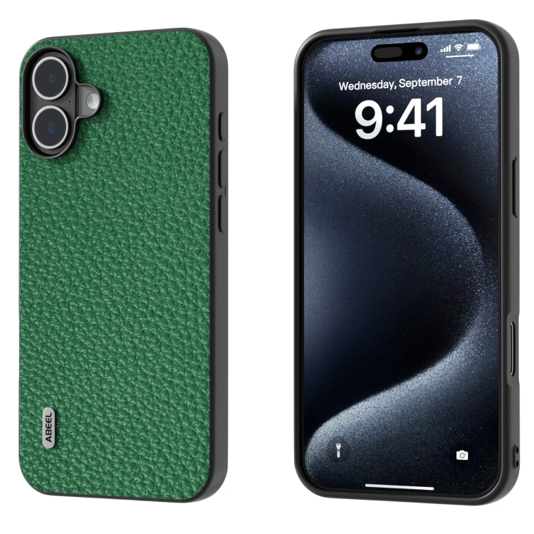 ABEEL Genuine Leather Litchi Texture Phone Case, For iPhone 16 Pro Max, For iPhone 16 Pro, For iPhone 16 Plus, For iPhone 16, For iPhone 15 Pro Max, For iPhone 15 Pro