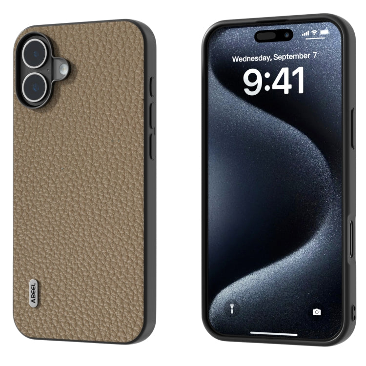 ABEEL Genuine Leather Litchi Texture Phone Case, For iPhone 16 Pro Max, For iPhone 16 Pro, For iPhone 16 Plus, For iPhone 16, For iPhone 15 Pro Max, For iPhone 15 Pro