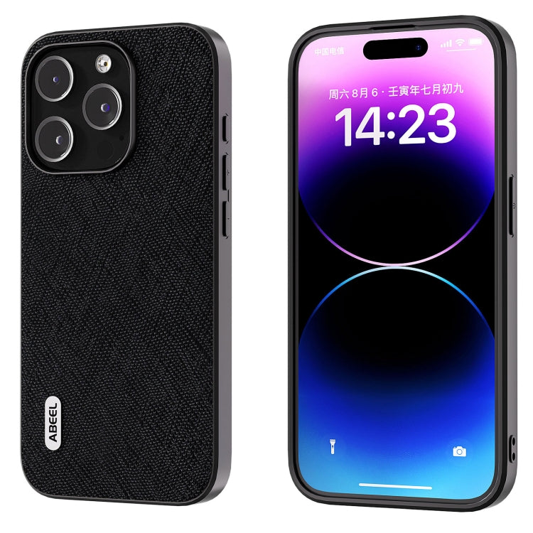ABEEL Cross Texture Genuine Leather Phone Case, For iPhone 16 Pro Max, For iPhone 16 Pro, For iPhone 16 Plus, For iPhone 16, For iPhone 15 Pro Max, For iPhone 15 Pro