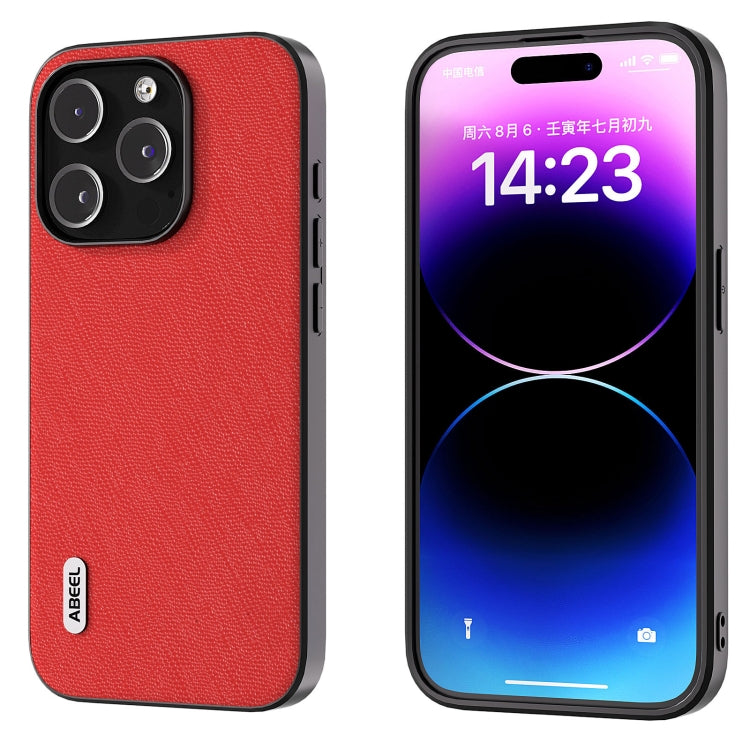 ABEEL Cross Texture Genuine Leather Phone Case, For iPhone 16 Pro Max, For iPhone 16 Pro, For iPhone 16 Plus, For iPhone 16, For iPhone 15 Pro Max, For iPhone 15 Pro