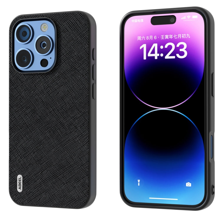 ABEEL Cross Texture Genuine Leather Phone Case, For iPhone 16 Pro Max, For iPhone 16 Pro, For iPhone 16 Plus, For iPhone 16, For iPhone 15 Pro Max, For iPhone 15 Pro