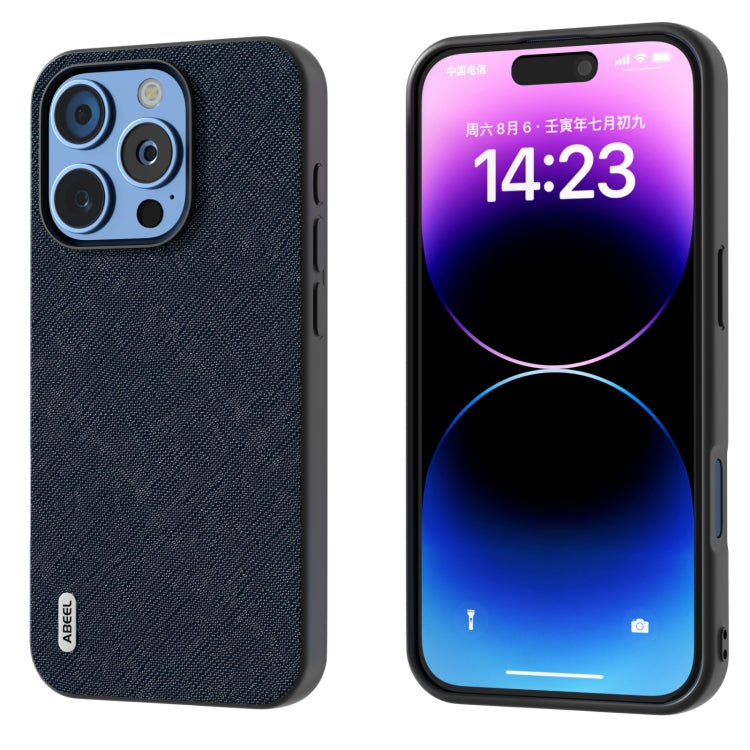 ABEEL Cross Texture Genuine Leather Phone Case, For iPhone 16 Pro Max, For iPhone 16 Pro, For iPhone 16 Plus, For iPhone 16, For iPhone 15 Pro Max, For iPhone 15 Pro