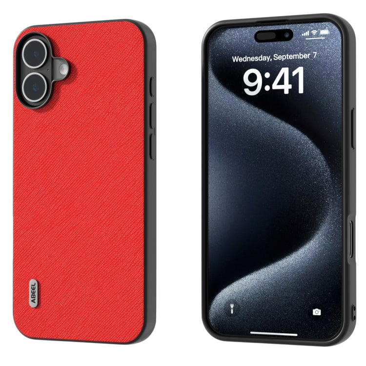 ABEEL Cross Texture Genuine Leather Phone Case, For iPhone 16 Pro Max, For iPhone 16 Pro, For iPhone 16 Plus, For iPhone 16, For iPhone 15 Pro Max, For iPhone 15 Pro