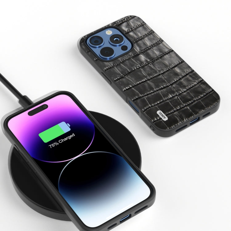 ABEEL Crocodile Texture Genuine Leather Phone Case, For iPhone 16 Pro Max, For iPhone 16 Pro, For iPhone 16 Plus, For iPhone 16, For iPhone 15 Pro Max, For iPhone 15 Pro