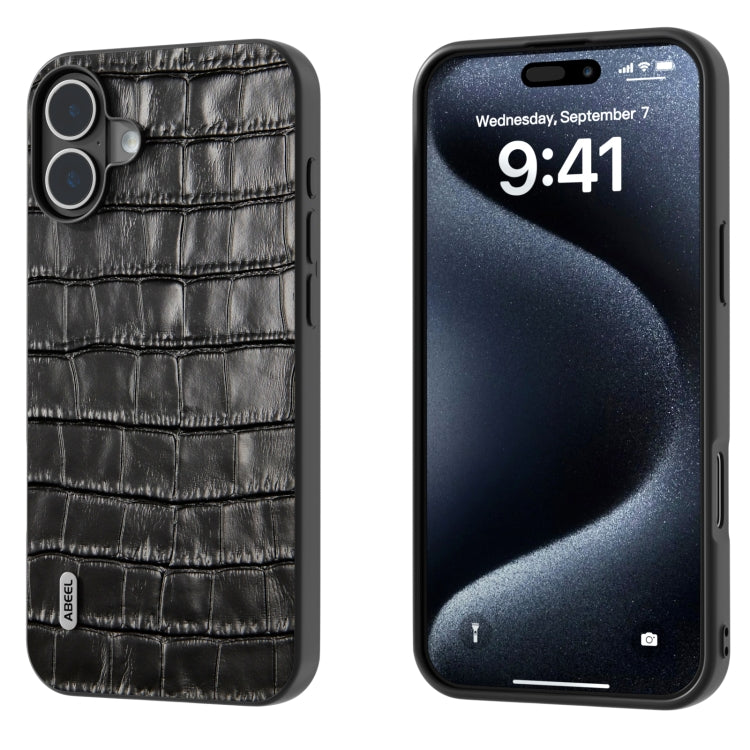 ABEEL Crocodile Texture Genuine Leather Phone Case, For iPhone 16 Pro Max, For iPhone 16 Pro, For iPhone 16 Plus, For iPhone 16, For iPhone 15 Pro Max, For iPhone 15 Pro