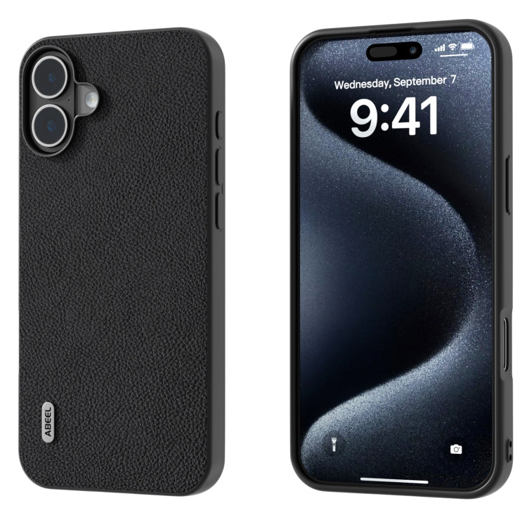 ABEEL Genuine Leather + PC Litchi Texture Phone Case, For iPhone 16 Pro Max, For iPhone 16 Pro, For iPhone 16 Plus, For iPhone 16, For iPhone 15 Pro Max, For iPhone 15 Pro