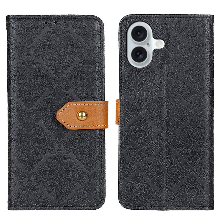 European Floral Embossed Leather Phone Case, For iPhone 16 Pro Max, For iPhone 16 Pro, For iPhone 16 Plus, For iPhone 16, iPhone 16e, For iPhone 15 Pro Max, For iPhone 15 Pro, For iPhone 15 Plus