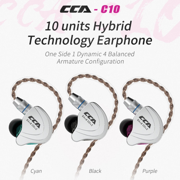 CCA CCA-C10 3.5mm Gold Plated Plug Ten Unit Hybrid Wire-controlled In-ear Earphone, without Mic