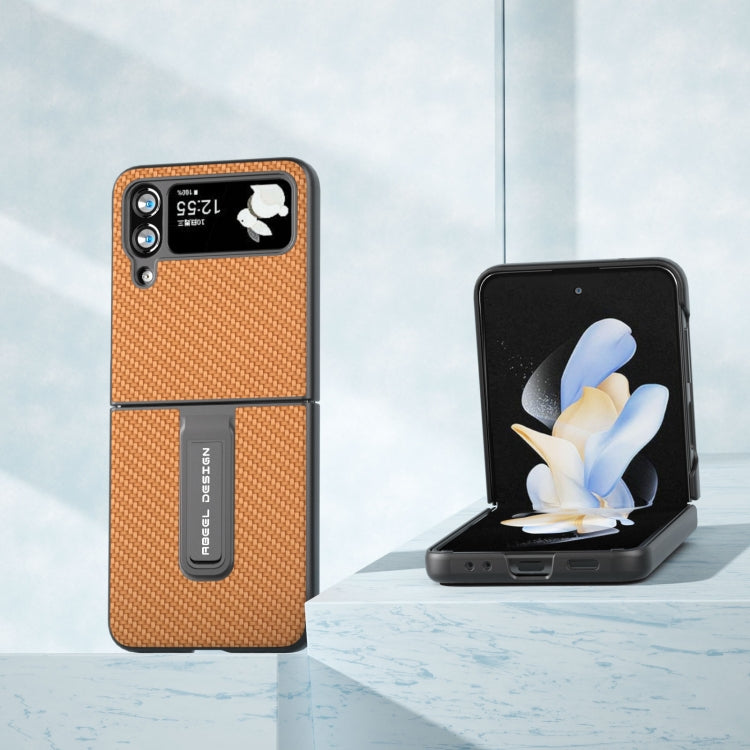Carbon Fiber Texture Protective Phone Case with Holder, For Samsung Galaxy Z Flip4, For Samsung Galaxy Z Flip3 5G