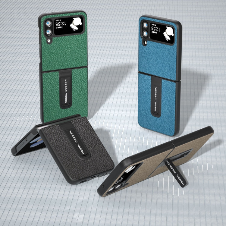 Genuine Leather Litchi Texture Phone Case with Holder