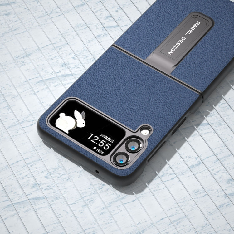 Genuine Leather + PC Litchi Texture Phone Case with Holder, For Samsung Galaxy Z Flip4, For Samsung Galaxy Z Flip3 5G