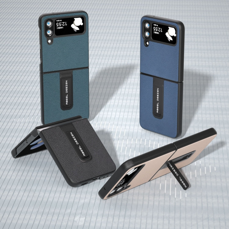 Genuine Leather + PC Litchi Texture Phone Case with Holder, For Samsung Galaxy Z Flip4, For Samsung Galaxy Z Flip3 5G