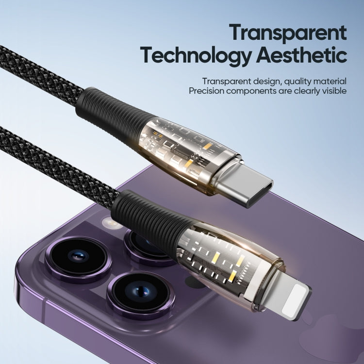 Câble de données et de charge rapide transparent DUZZONA A5 PD 20 W USB-C/Type-C vers 8 broches, longueur : 1 m, A5