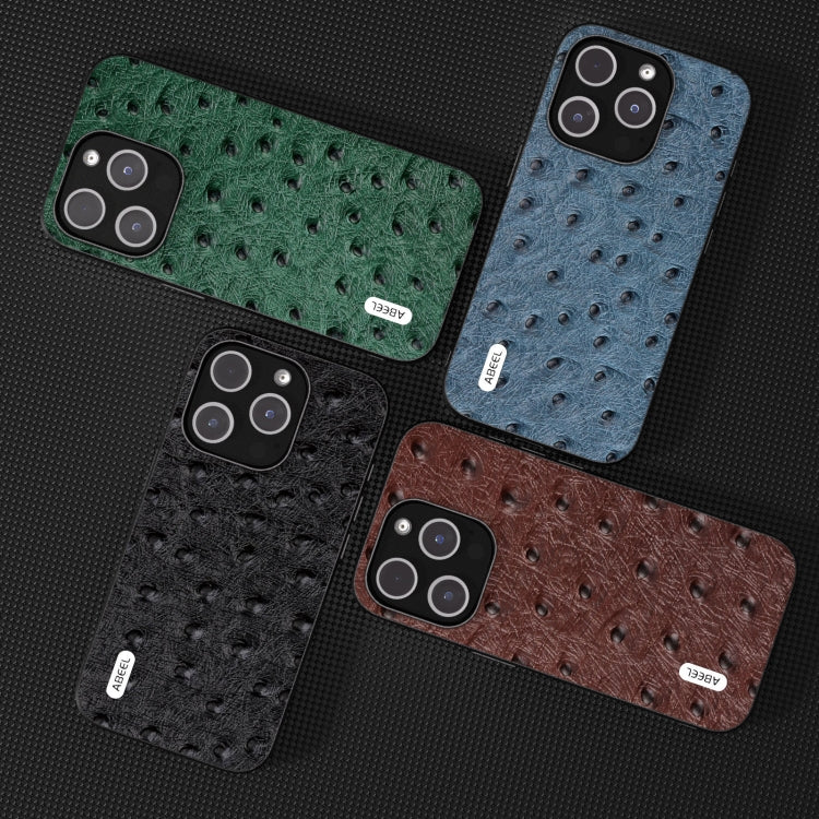 ABEEL Genuine Leather Ostrich Texture Phone Case, For iPhone 15 Plus, For iPhone 15, For iPhone 14 Plus, For iPhone 14, For iPhone 14 Pro, For iPhone 14 Pro Max